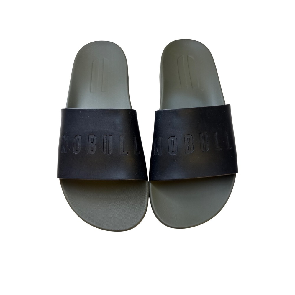NOBULL Mens Slides Army Green Black Logo Slip On Comfort Sandals Athletic Sz 8
